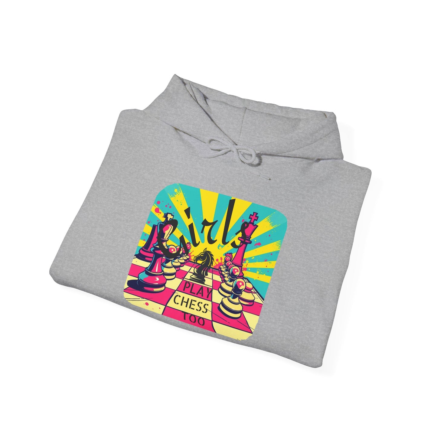Girls Play Chess Too Hoodie, Funny Chess Lover Gift, Board Game Sweatshirt, Unique Chess Designs, Cozy Gamer Apparel