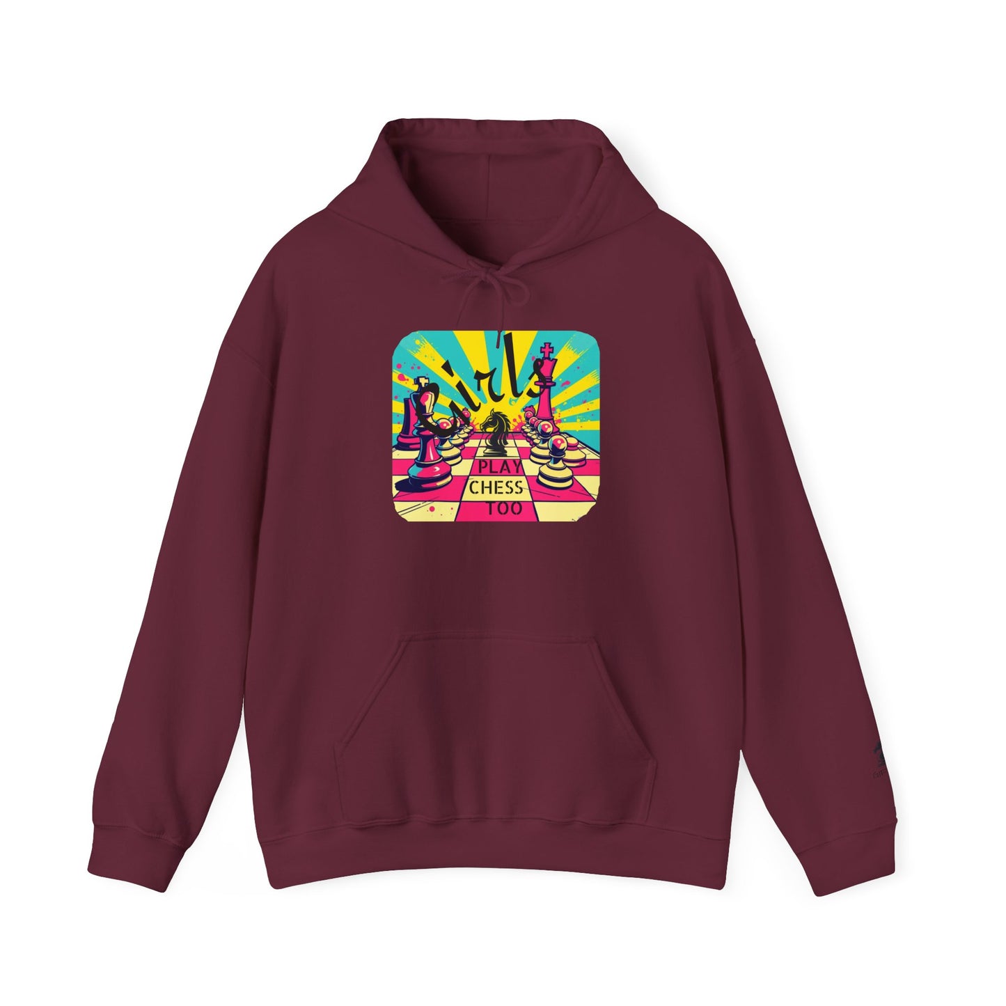 Girls Play Chess Too Hoodie, Funny Chess Lover Gift, Board Game Sweatshirt, Unique Chess Designs, Cozy Gamer Apparel