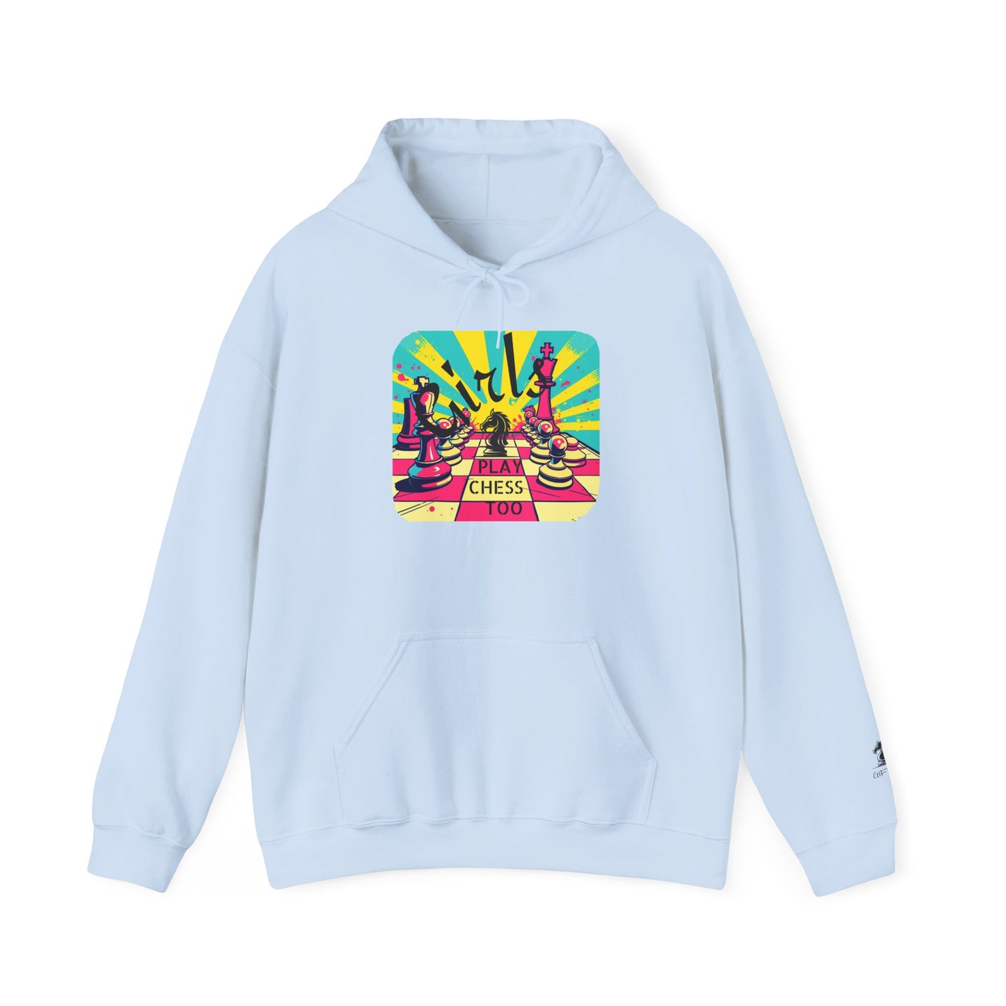 Girls Play Chess Too Hoodie, Funny Chess Lover Gift, Board Game Sweatshirt, Unique Chess Designs, Cozy Gamer Apparel