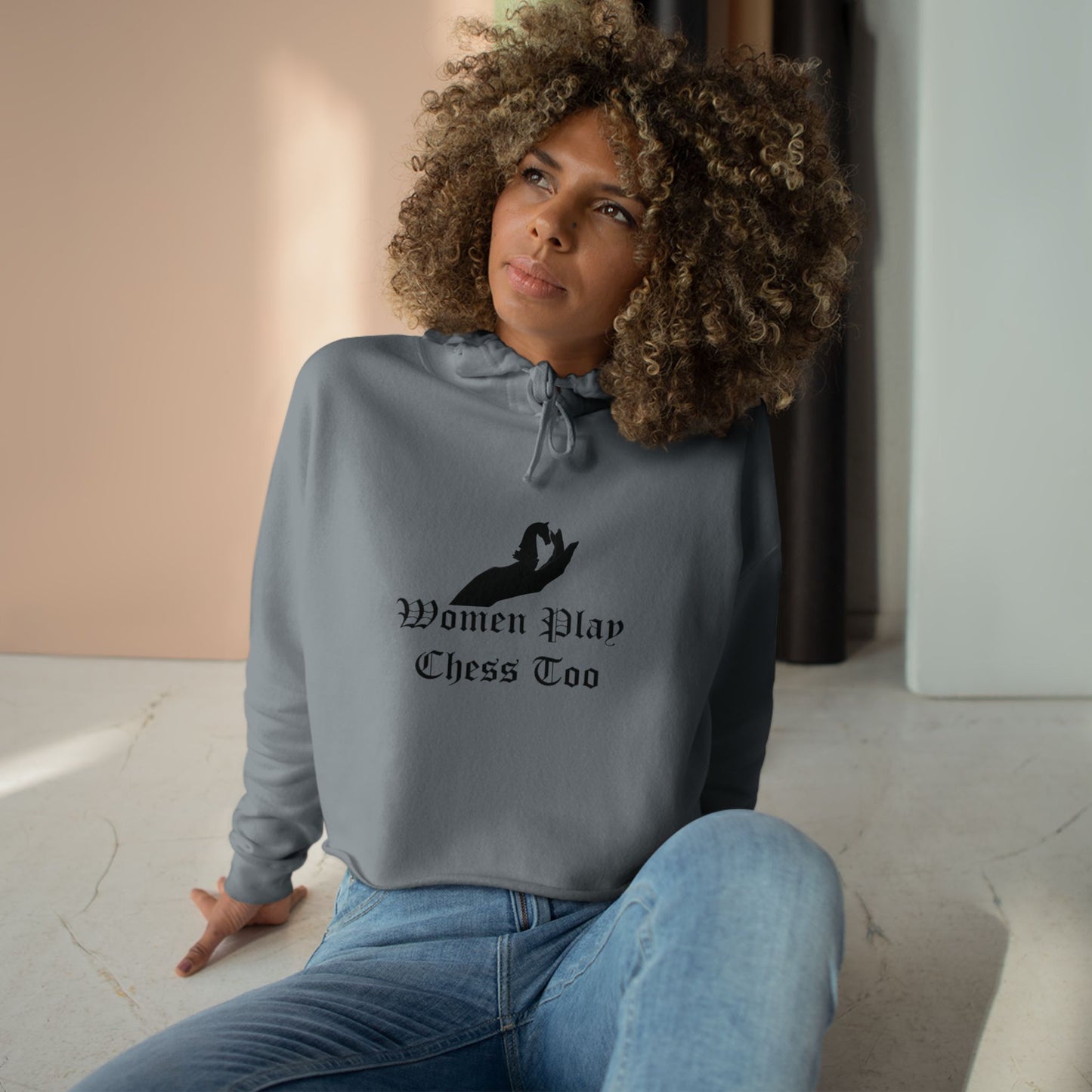 Women Play Chess Too Crop Hoodie, Stylish Women's Hoodie, Gift for "Chess" Lovers, Comfortable Casual Wear, Perfect for Any Occasion
