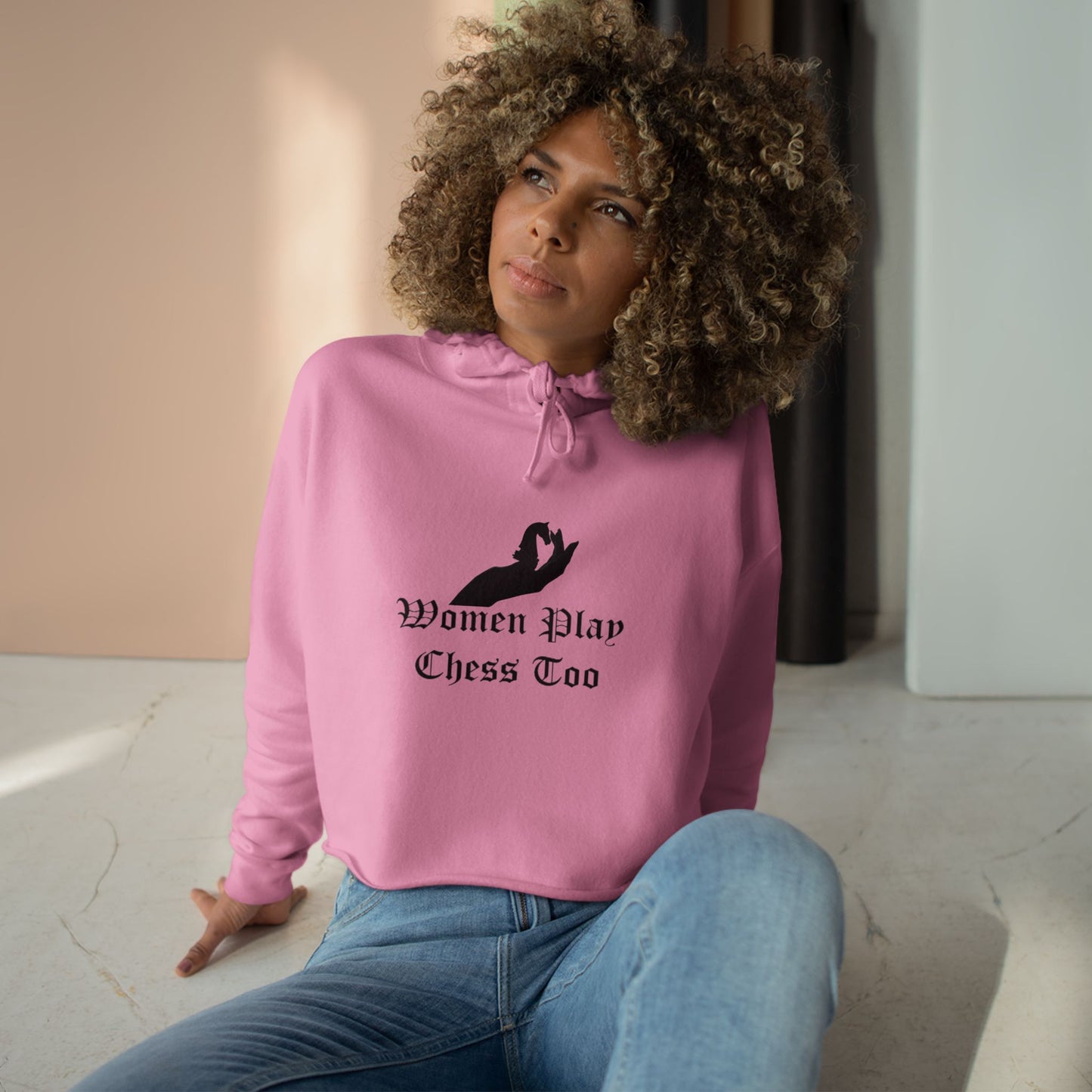 Women Play Chess Too Crop Hoodie, Stylish Women's Hoodie, Gift for "Chess" Lovers, Comfortable Casual Wear, Perfect for Any Occasion