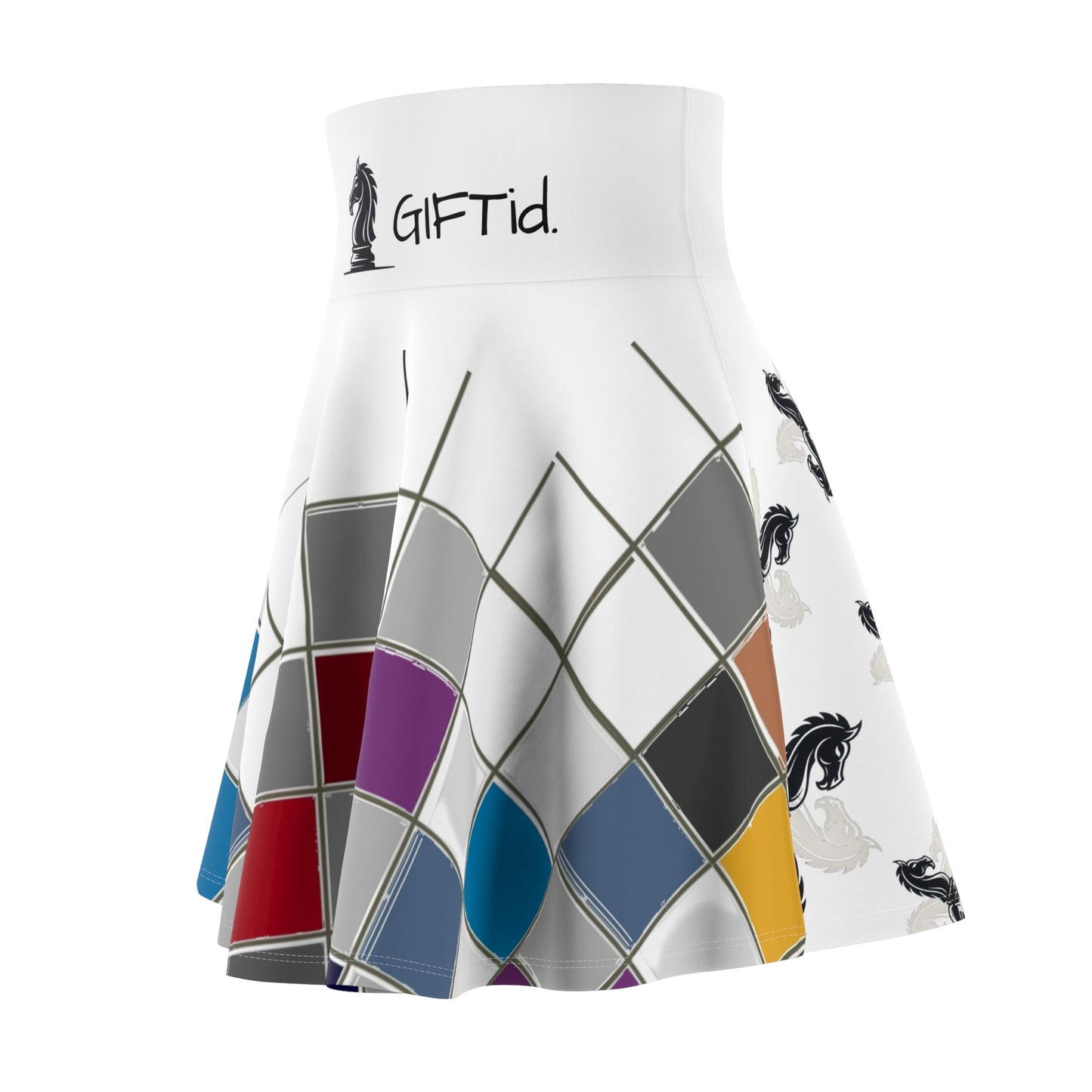 GIFTid Rodney Square Skater Skirt - Playful Chess Design, Trendy Everyday Wear, Perfect for Game Night, Unique Gift for Her, Comfortable Casual Style