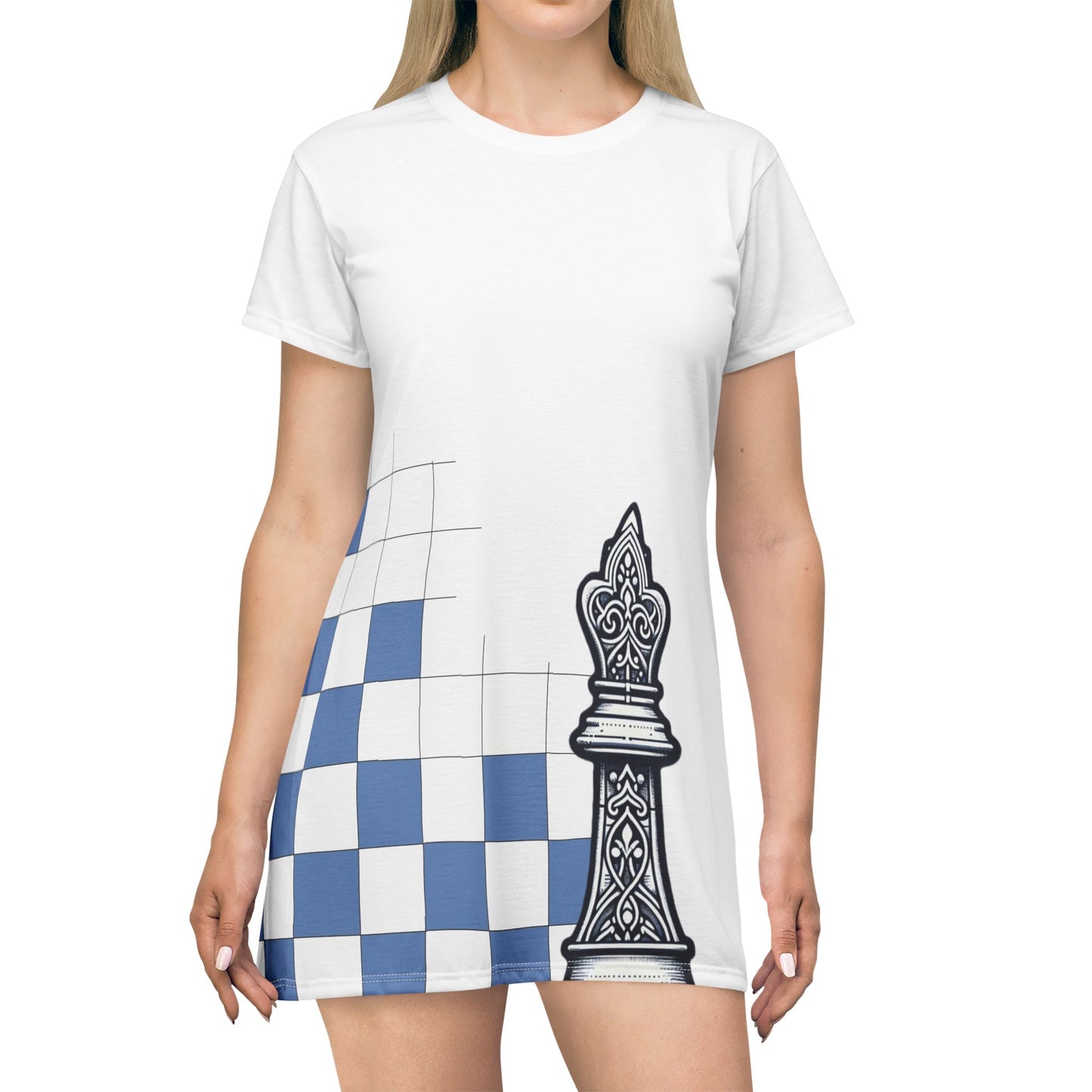 White GIFTid Queen's Domain T-Shirt Dress | Unique Chess Lover Gift, Casual Wear, Playful Outfit, Game Night Apparel, Stylish Dress