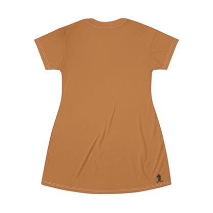 Light Brown GIFTid HorseFlower T-Shirt Dress, Casual Summer Dress, Boho Style Dress, Relaxed Wear, Perfect Gift for Her