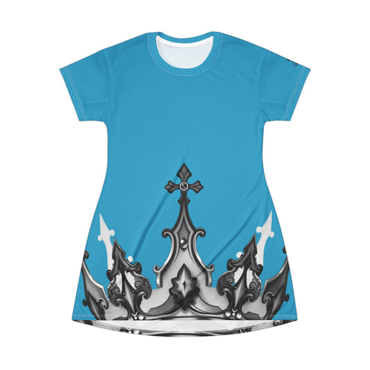 Blue Reckless Queen T-Shirt Dress, Casual Wear, Summer Dress, Festival Outfit, Gift for Her, Stylish Everyday Dress