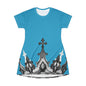 Blue Reckless Queen T-Shirt Dress, Casual Wear, Summer Dress, Festival Outfit, Gift for Her, Stylish Everyday Dress