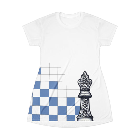 White GIFTid Queen's Domain T-Shirt Dress | Unique Chess Lover Gift, Casual Wear, Playful Outfit, Game Night Apparel, Stylish Dress