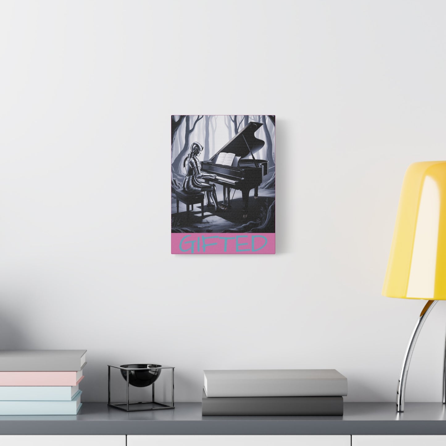 Canvas Print, Female Knight Playing Piano in Dark Forest, GIFTED, Wall Art Decor, Medieval Decor, Fantasy Artwork, Musician Gift, Home