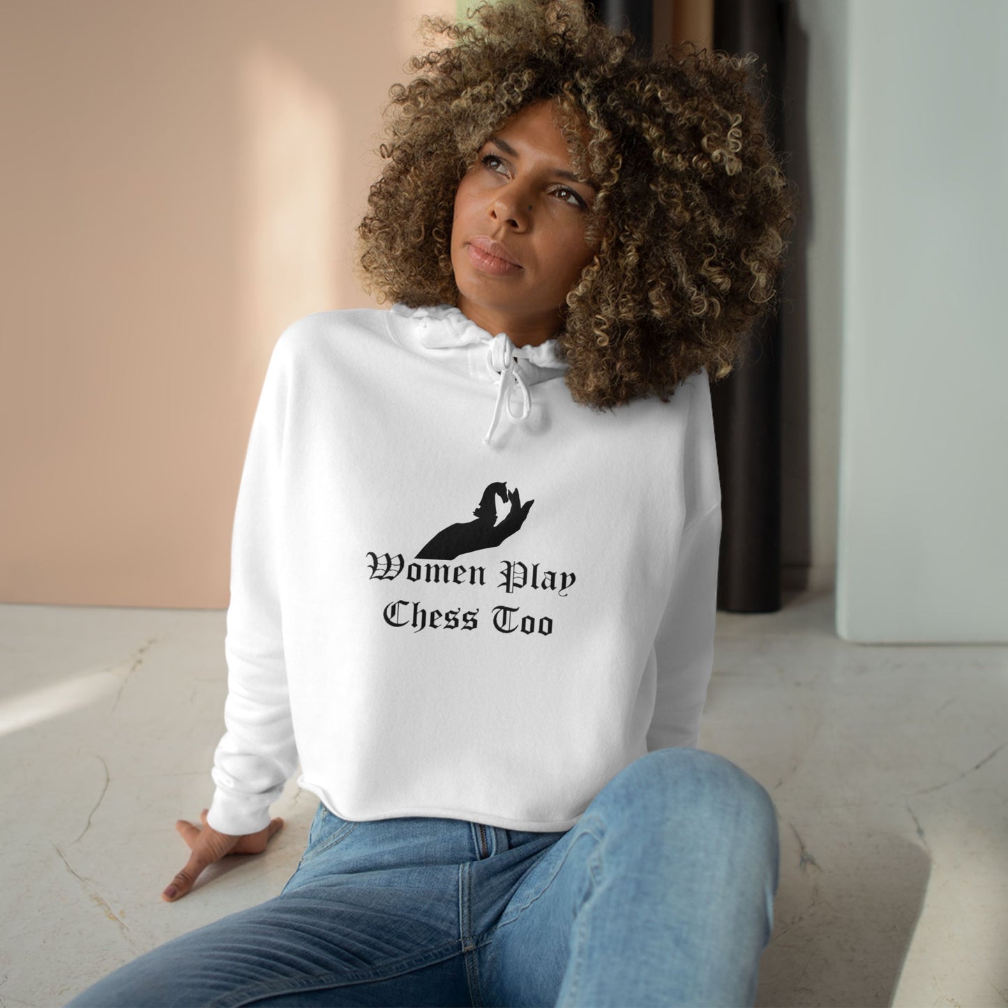 Women Play Chess Too Crop Hoodie, Stylish Women's Hoodie, Gift for "Chess" Lovers, Comfortable Casual Wear, Perfect for Any Occasion