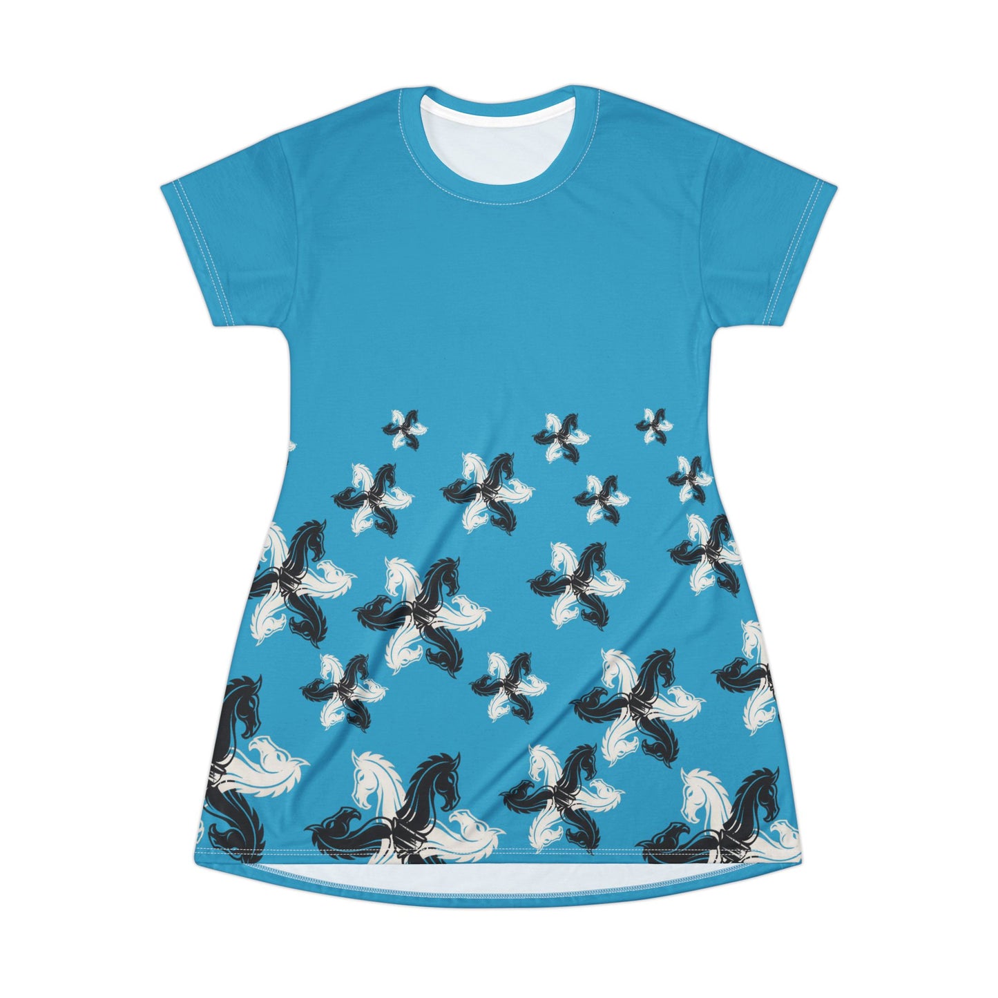 Turquois GIFTid HorseFlowerT-Shirt Dress, Casual Summer Dress, Boho Style Dress, Relaxed Wear, Perfect Gift for Her