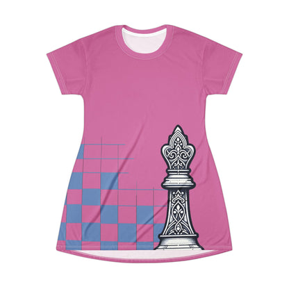 Pink GIFTid Queen's Domain Graphic T-Shirt Dress | Unique Chess Lover Gift, Casual Wear, Playful Outfit, Game Night Apparel, Stylish Dress