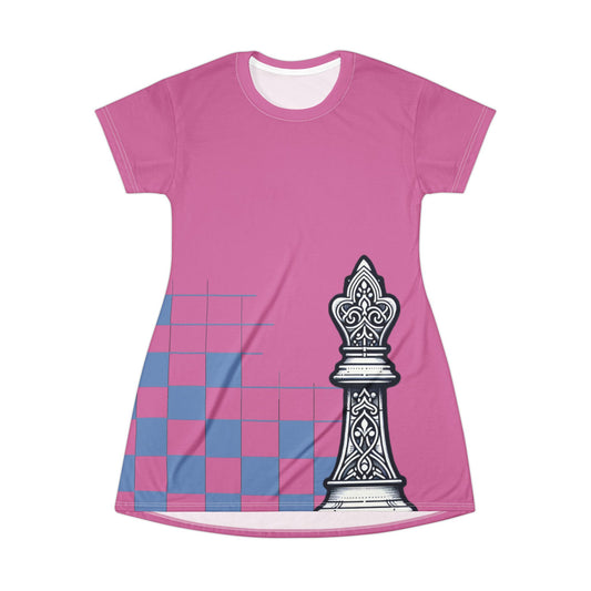 Pink GIFTid Queen's Domain Graphic T-Shirt Dress | Unique Chess Lover Gift, Casual Wear, Playful Outfit, Game Night Apparel, Stylish Dress