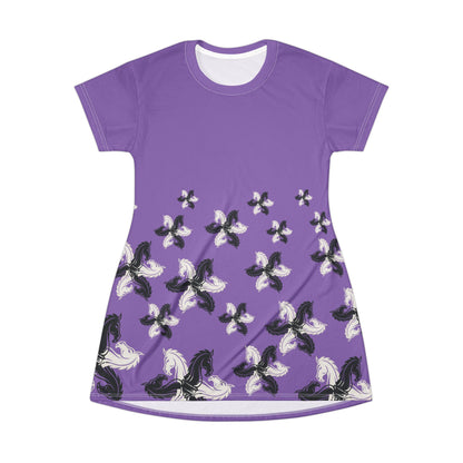 Purple GIFTid HorseFlower T-Shirt Dress, Casual Summer Dress, Boho Style Dress, Relaxed Wear, Perfect Gift for Her