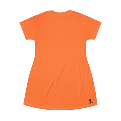 Orange GIFTid HorseFlower T-Shirt Dress, Casual Summer Dress, Boho Style Dress, Relaxed Wear, Perfect Gift for Her