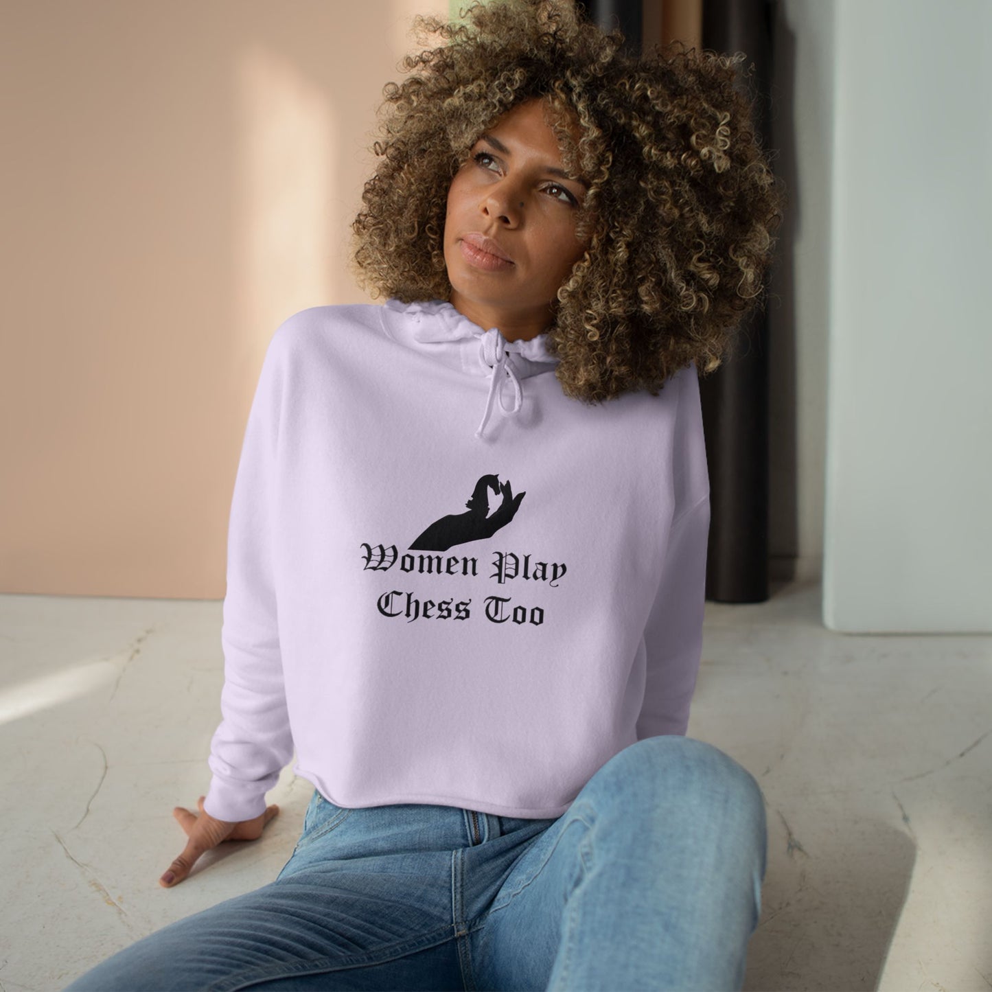 Women Play Chess Too Crop Hoodie, Stylish Women's Hoodie, Gift for "Chess" Lovers, Comfortable Casual Wear, Perfect for Any Occasion