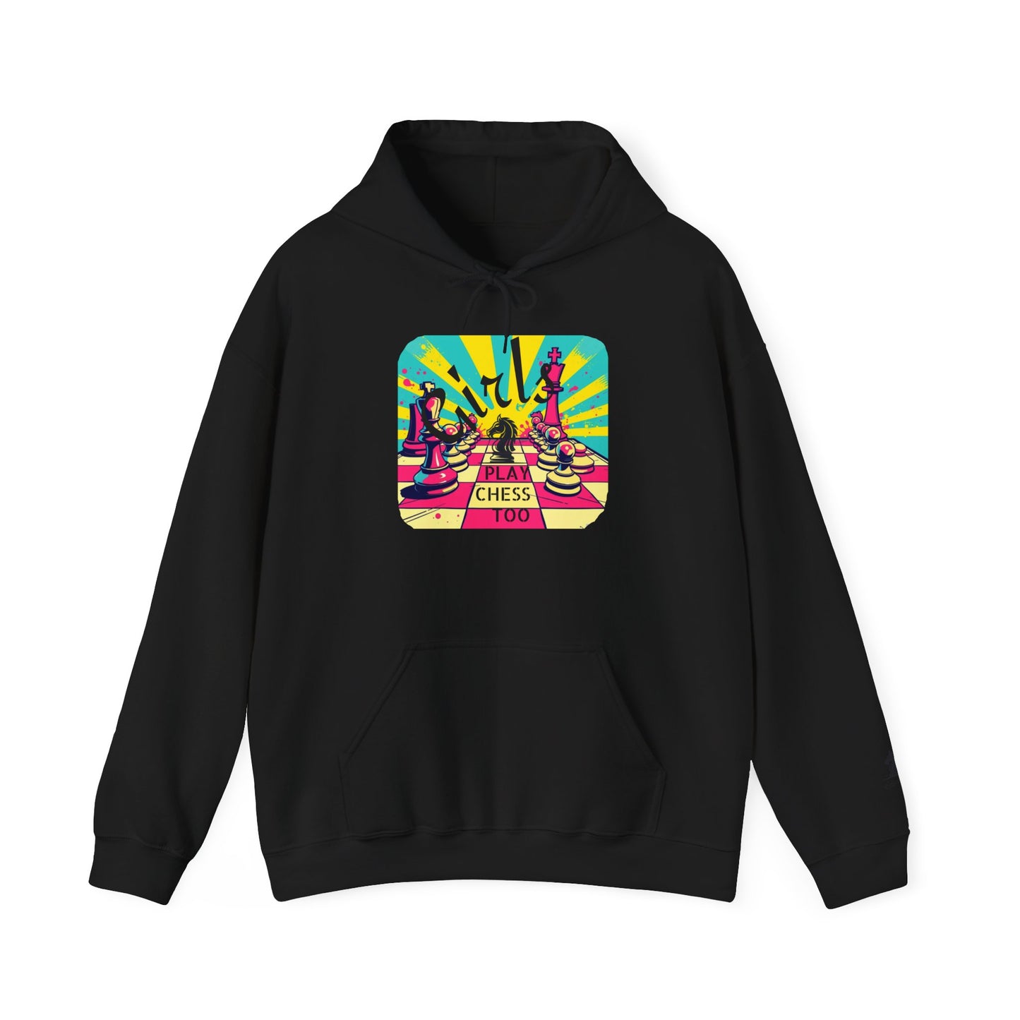 Girls Play Chess Too Hoodie, Funny Chess Lover Gift, Board Game Sweatshirt, Unique Chess Designs, Cozy Gamer Apparel