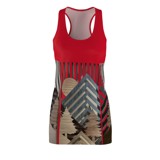 Mountain About Red Racerback Dress with Nature-Inspired Design, Casual Summer Wear, Outdoor Events, Vacation Essential, Eco-Friendly Fashion