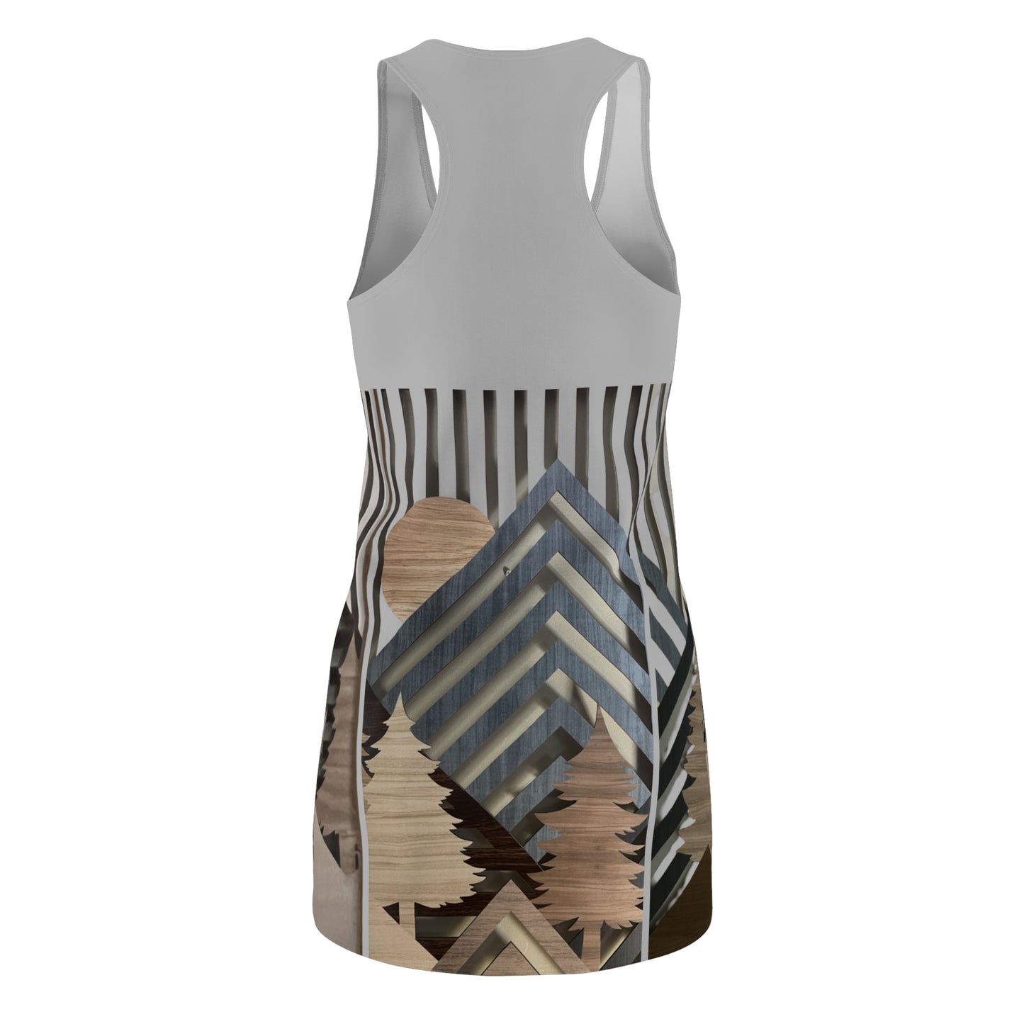 Mountain About Grey Racerback Dress with Nature-Inspired Design, Casual Summer Wear, Outdoor Events, Vacation Essential, Eco-Friendly Fashion