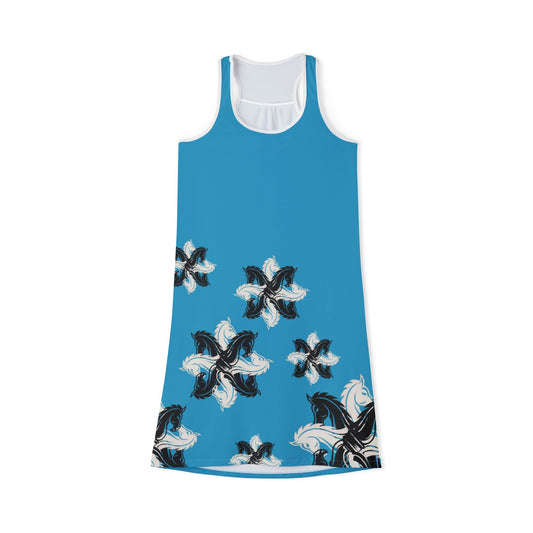 Turquois GIFTid Xtra HorseFlower Racerback Dress, Summer Dress, Casual Dress, Beachwear, Everyday Dress