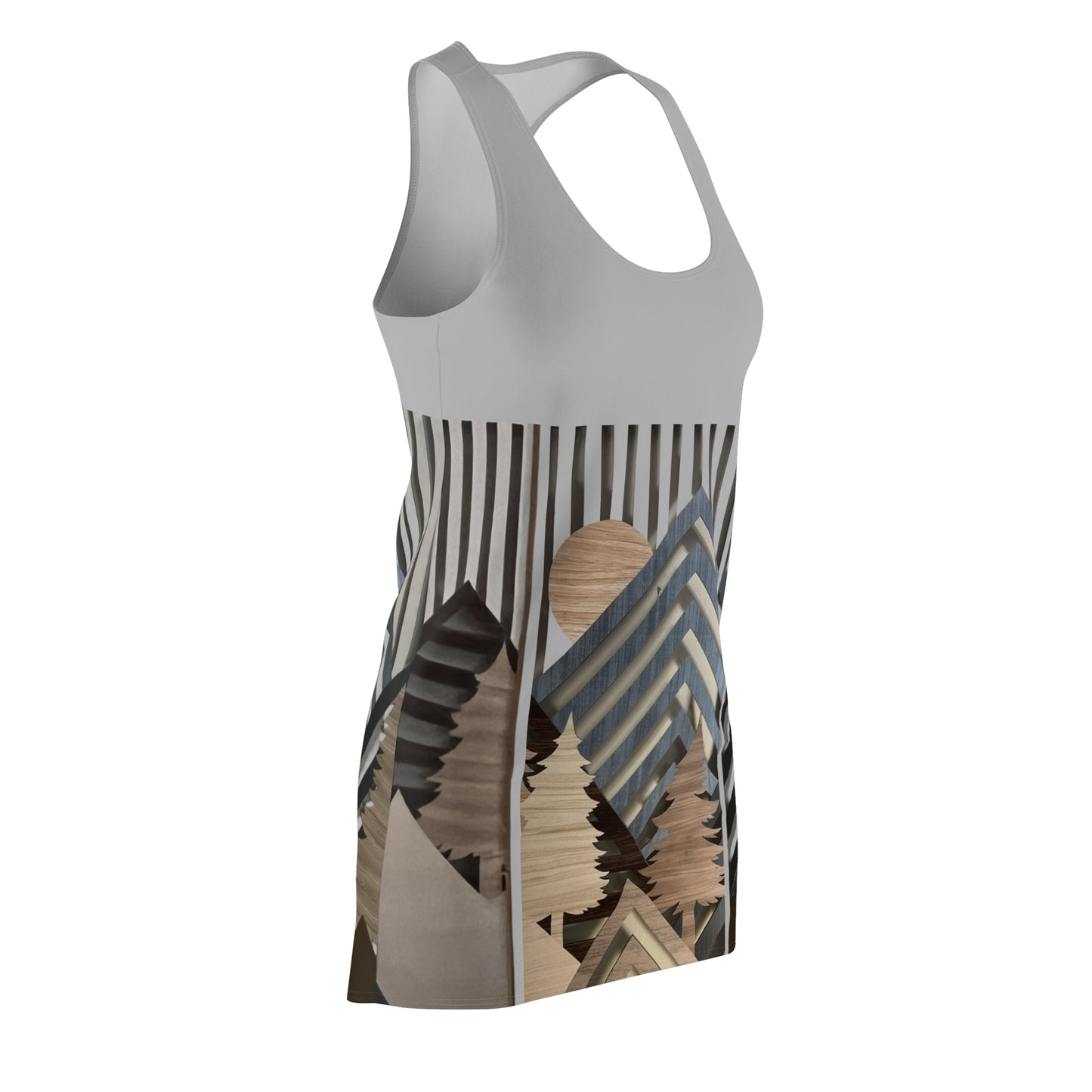 Mountain About Grey Racerback Dress with Nature-Inspired Design, Casual Summer Wear, Outdoor Events, Vacation Essential, Eco-Friendly Fashion