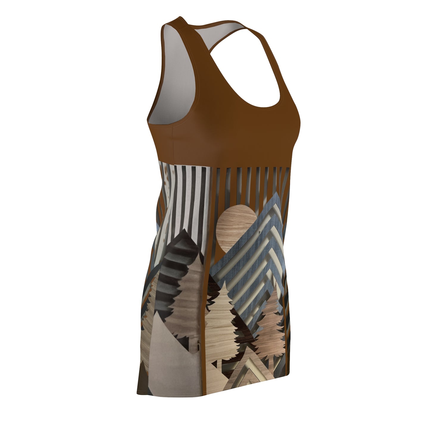 Mountain About Brown Racerback Dress with Nature-Inspired Design, Casual Summer Wear, Outdoor Events, Vacation Essential, Eco-Friendly Fashion