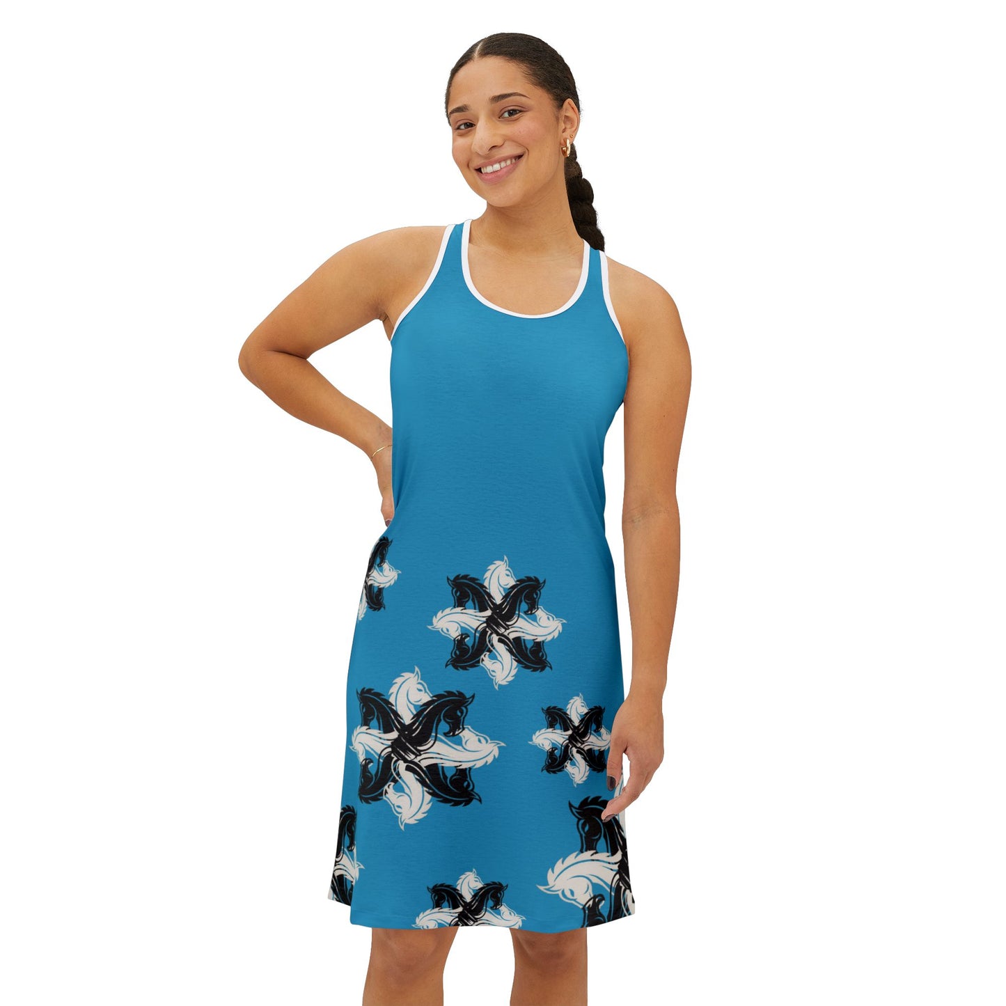 Turquois GIFTid Xtra HorseFlower Racerback Dress, Summer Dress, Casual Dress, Beachwear, Everyday Dress