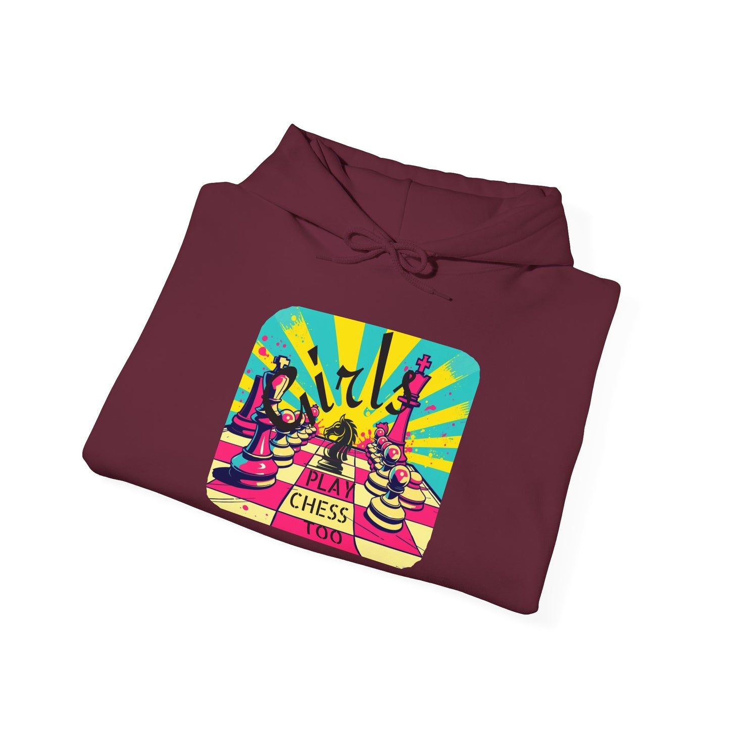 Girls Play Chess Too Hoodie, Funny Chess Lover Gift, Board Game Sweatshirt, Unique Chess Designs, Cozy Gamer Apparel