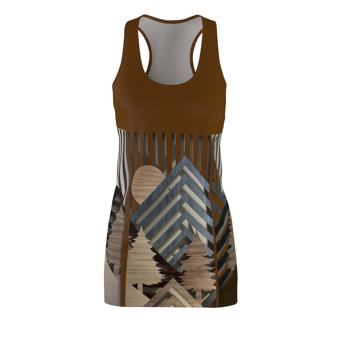 Mountain About Brown Racerback Dress with Nature-Inspired Design, Casual Summer Wear, Outdoor Events, Vacation Essential, Eco-Friendly Fashion