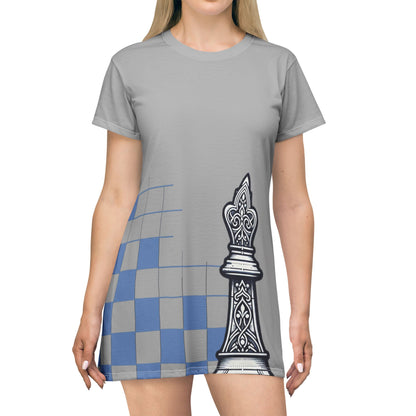 Grey GIFTid Queen's Domain Graphic T-Shirt Dress | Unique Chess Lover Gift, Casual Wear, Playful Outfit, Game Night Apparel, Stylish Dress