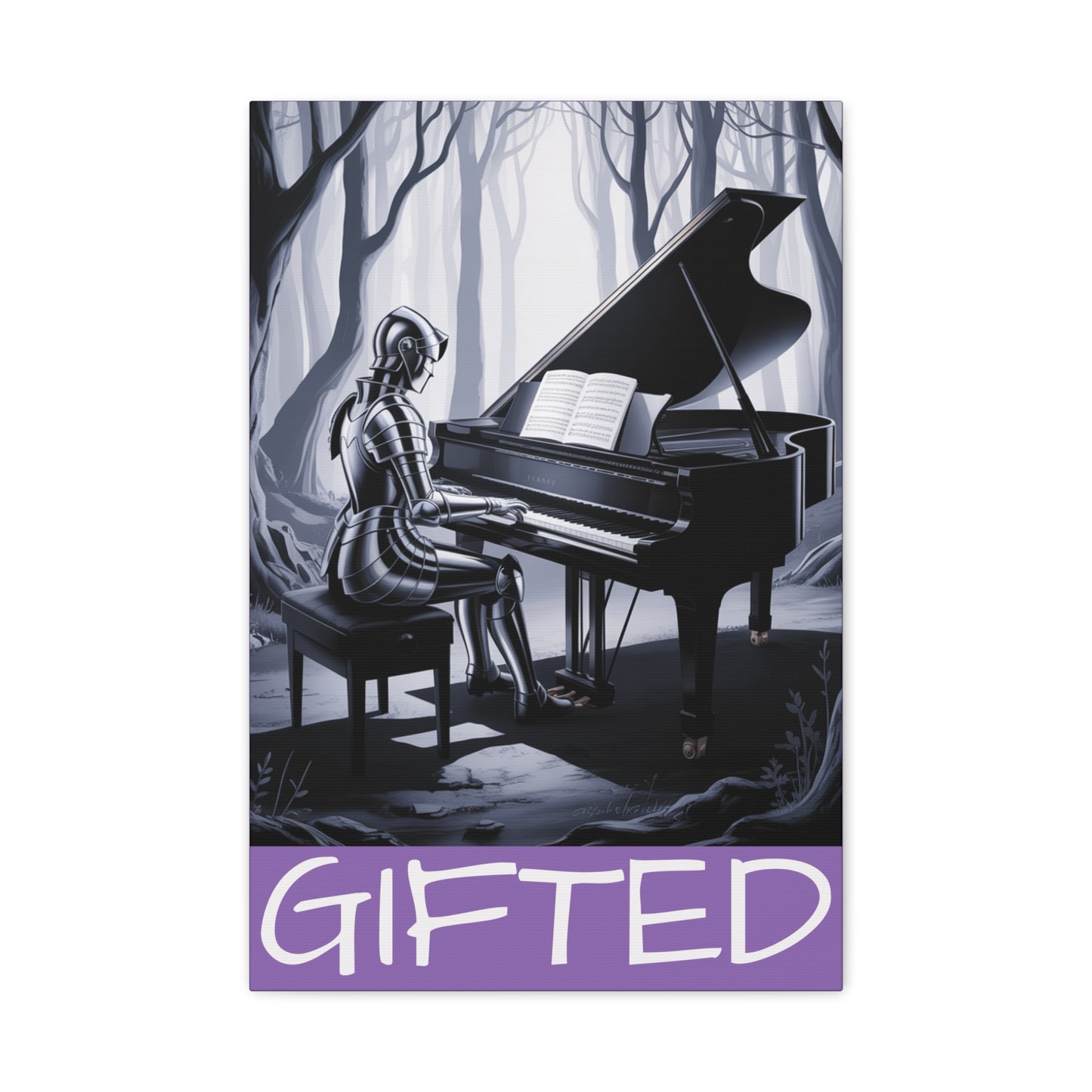 Canvas Print, Female Knight Playing Piano in Dark Forest, GIFTED, Wall Art Decor, Medieval Decor, Fantasy Artwork, Musician Gift, Home