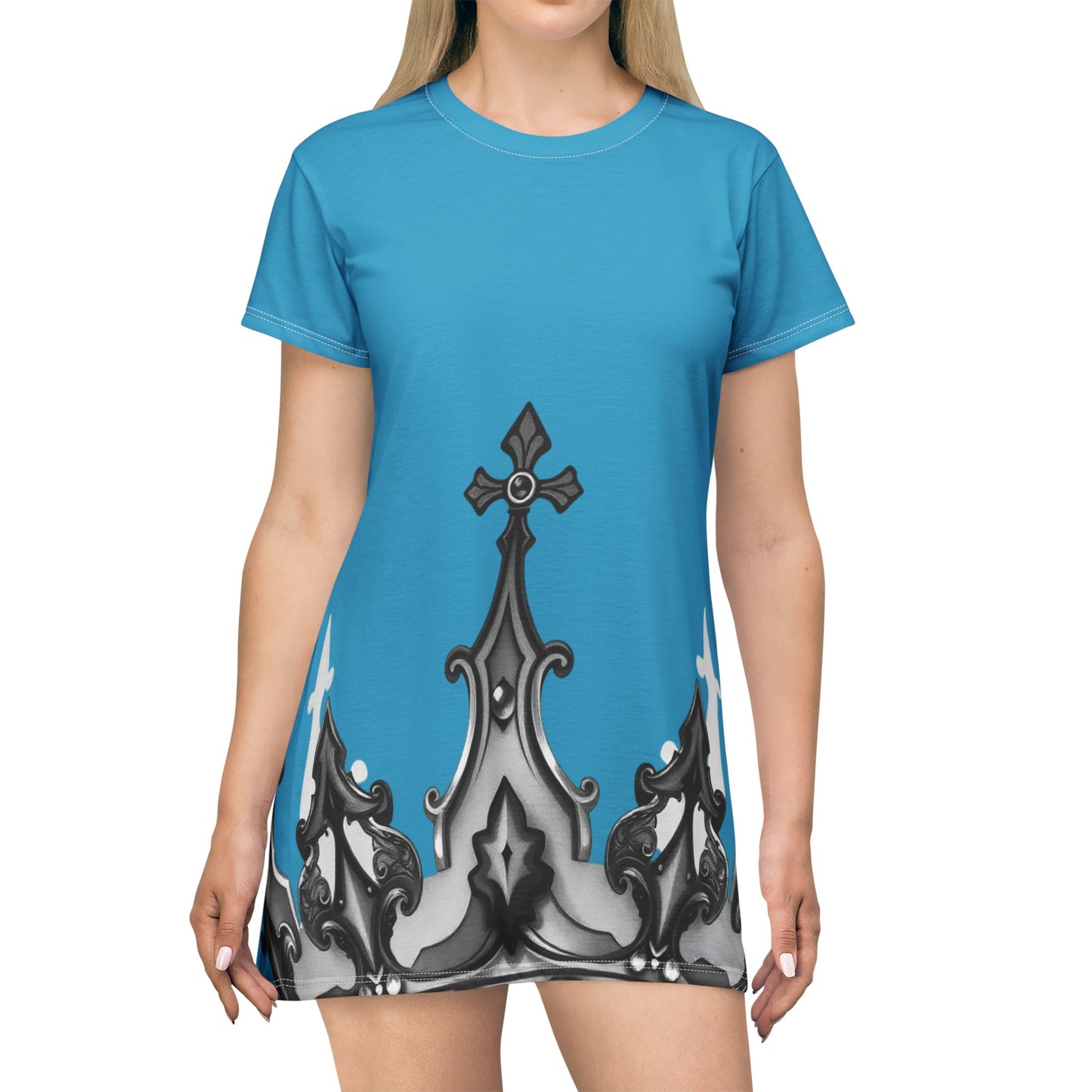 Blue Reckless Queen T-Shirt Dress, Casual Wear, Summer Dress, Festival Outfit, Gift for Her, Stylish Everyday Dress