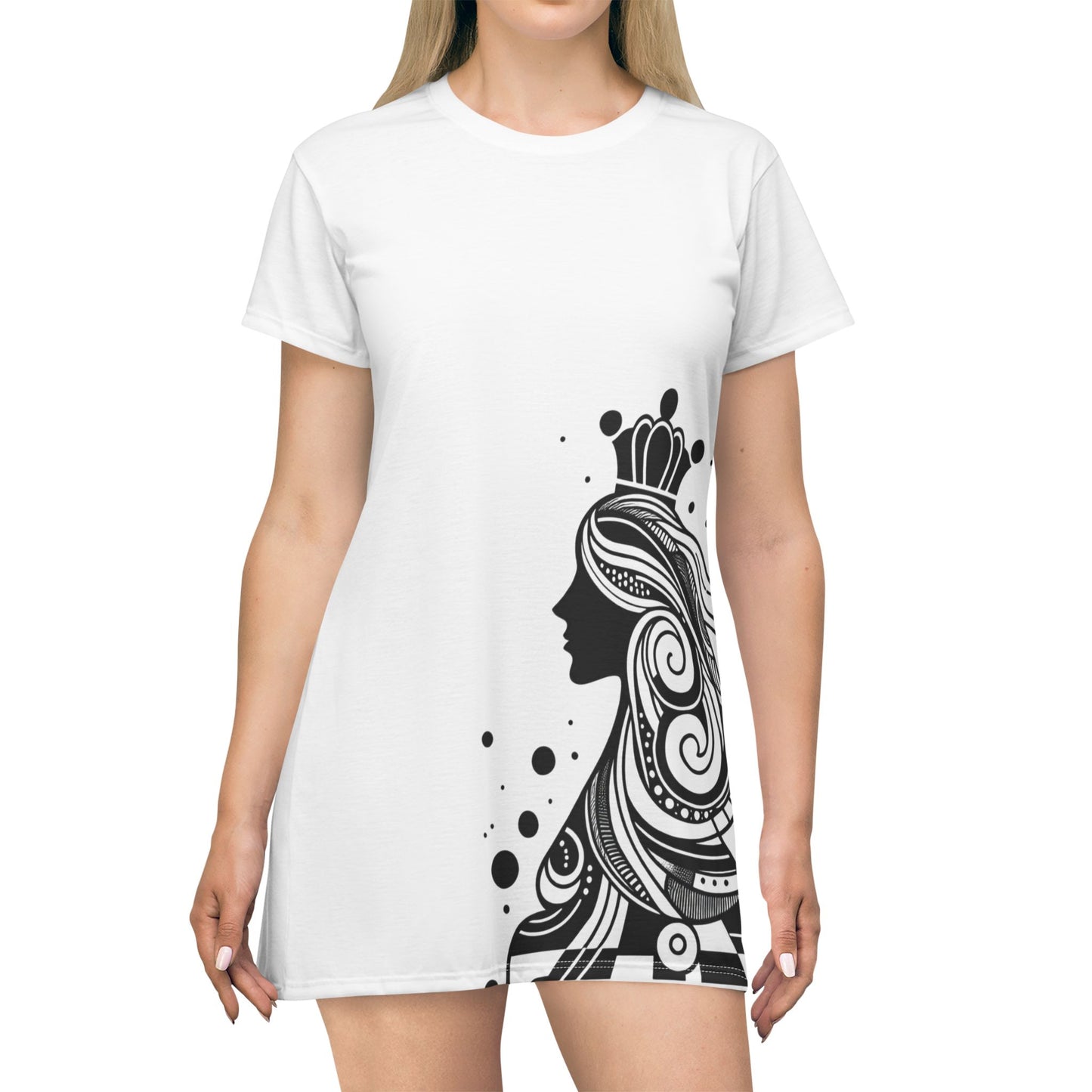 Queen of Night Clubs T-Shirt Dress, Fashionable Casual Wear, Unique Gift for Her, Summer Dress, Trendy Lounge Dress