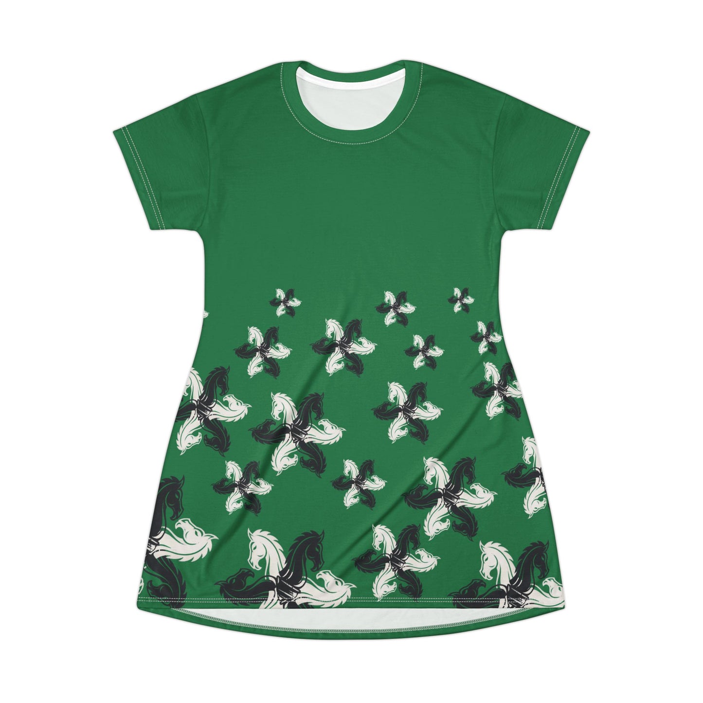 Green GIFTid HorseFlower T-Shirt Dress, Casual Summer Dress, Boho Style Dress, Relaxed Wear, Perfect Gift for Her