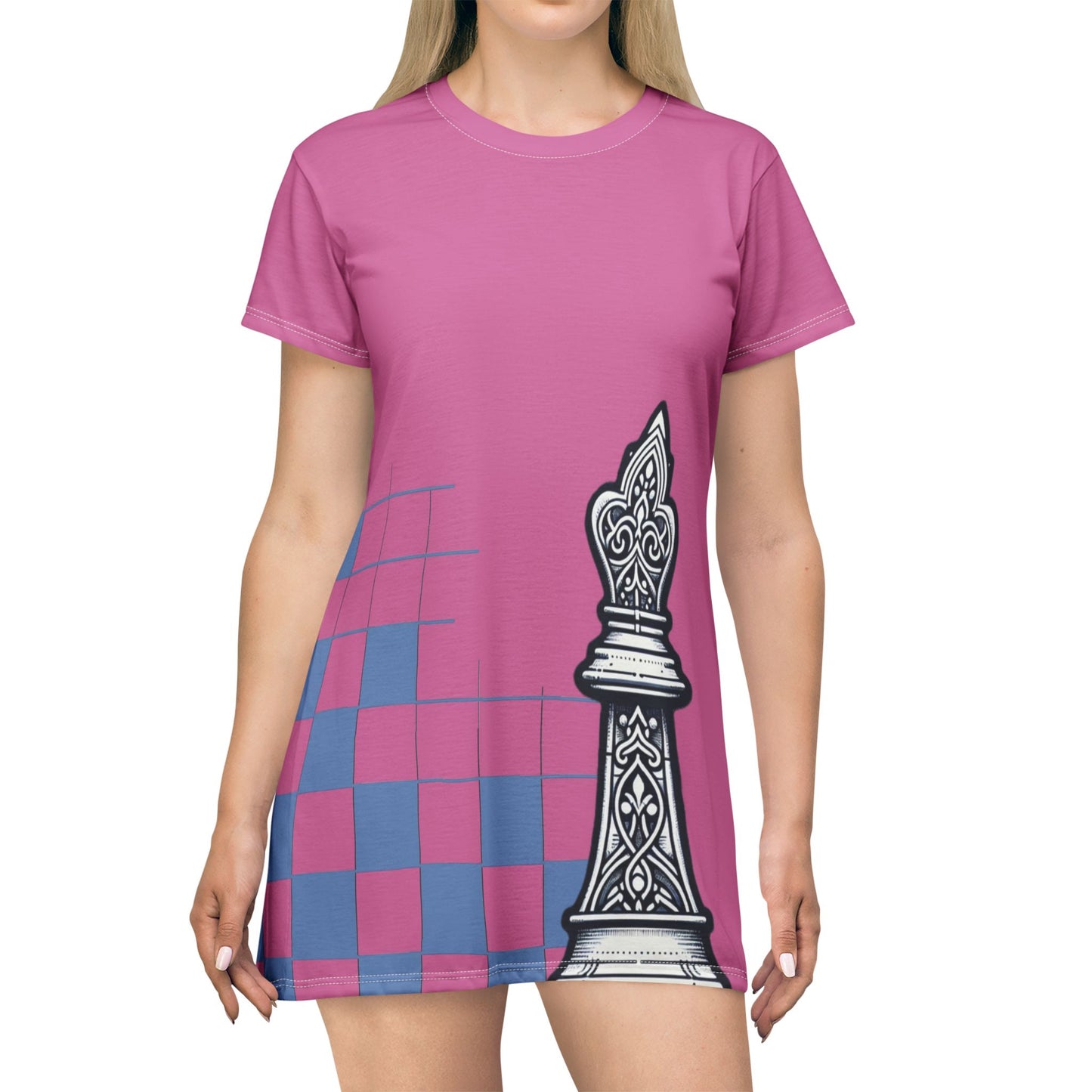 Pink GIFTid Queen's Domain Graphic T-Shirt Dress | Unique Chess Lover Gift, Casual Wear, Playful Outfit, Game Night Apparel, Stylish Dress