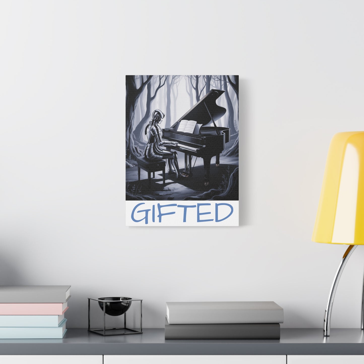 Canvas Print, Female Knight Playing Piano in Dark Forest, GIFTED, Wall Art Decor, Medieval Decor, Fantasy Artwork, Musician Gift, Home