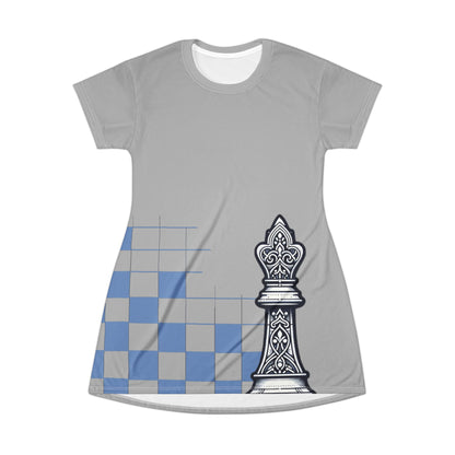 Grey GIFTid Queen's Domain Graphic T-Shirt Dress | Unique Chess Lover Gift, Casual Wear, Playful Outfit, Game Night Apparel, Stylish Dress
