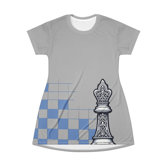 Grey GIFTid Queen's Domain Graphic T-Shirt Dress | Unique Chess Lover Gift, Casual Wear, Playful Outfit, Game Night Apparel, Stylish Dress
