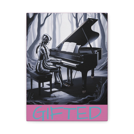 Canvas Print, Female Knight Playing Piano in Dark Forest, GIFTED, Wall Art Decor, Medieval Decor, Fantasy Artwork, Musician Gift, Home