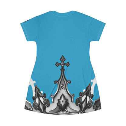 Blue Reckless Queen T-Shirt Dress, Casual Wear, Summer Dress, Festival Outfit, Gift for Her, Stylish Everyday Dress