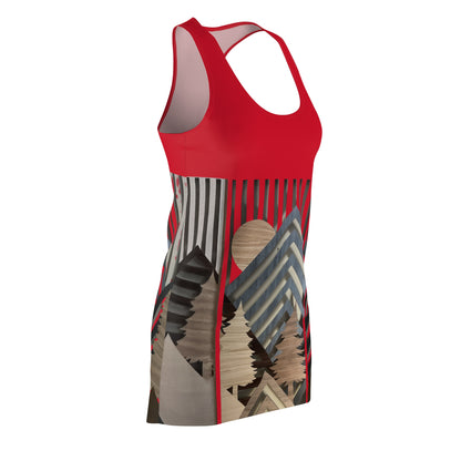 Mountain About Red Racerback Dress with Nature-Inspired Design, Casual Summer Wear, Outdoor Events, Vacation Essential, Eco-Friendly Fashion