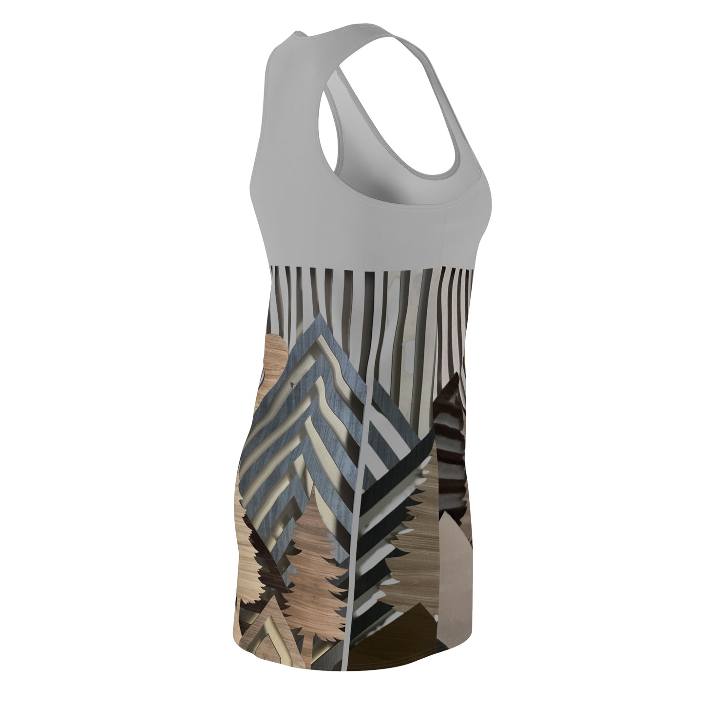 Mountain About Grey Racerback Dress with Nature-Inspired Design, Casual Summer Wear, Outdoor Events, Vacation Essential, Eco-Friendly Fashion