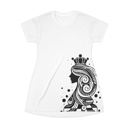 Queen of Night Clubs T-Shirt Dress, Fashionable Casual Wear, Unique Gift for Her, Summer Dress, Trendy Lounge Dress