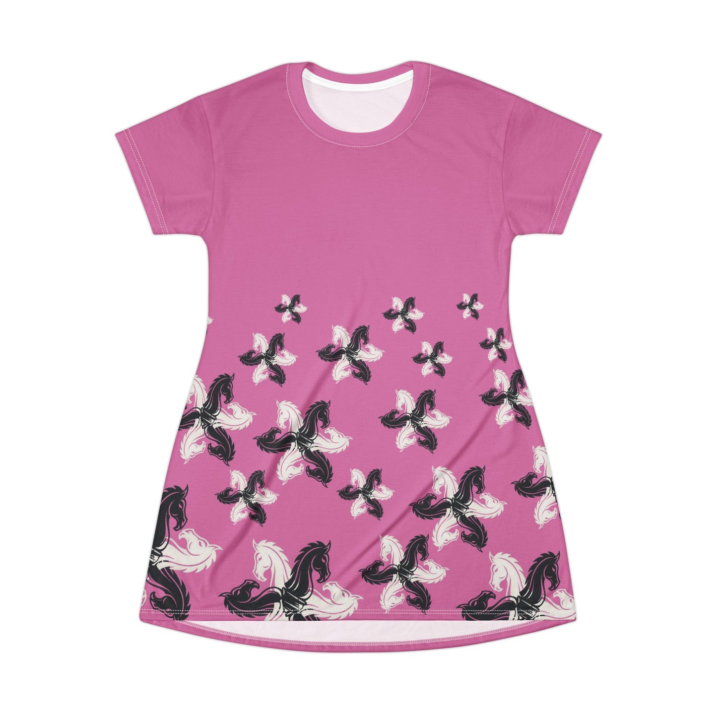 Pink GIFTid HorseFlower T-Shirt Dress, Casual Summer Dress, Boho Style Dress, Relaxed Wear, Perfect Gift for Her