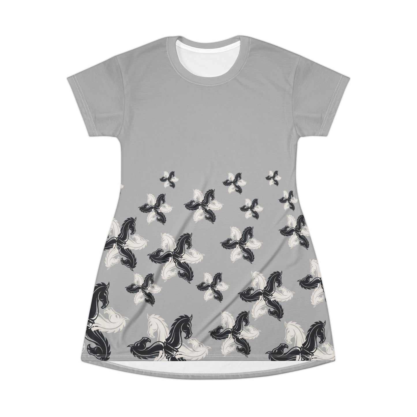 Grey GIFTid HorseFlower T-Shirt Dress, Casual Summer Dress, Boho Style Dress, Relaxed Wear, Perfect Gift for Her