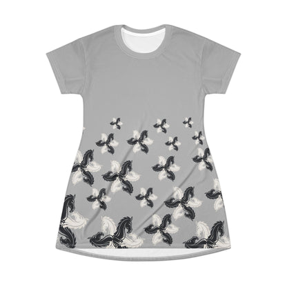 Grey GIFTid HorseFlower T-Shirt Dress, Casual Summer Dress, Boho Style Dress, Relaxed Wear, Perfect Gift for Her