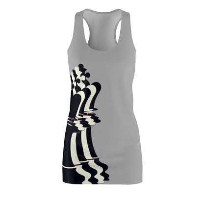 Grey GIFTid Queen Move Racerback Dress | Stylish Summer Dress, Unique Gift, Casual Wear, Chess Lover's Apparel, Trendy AOP Dress