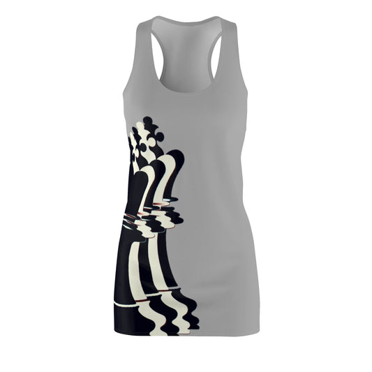 Grey GIFTid Queen Move Racerback Dress | Stylish Summer Dress, Unique Gift, Casual Wear, Chess Lover's Apparel, Trendy AOP Dress