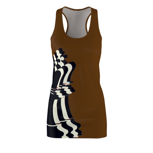 Brown GIFTid Queen Move Racerback Dress | Stylish Summer Dress, Unique Gift, Casual Wear, Chess Lover's Apparel, Trendy AOP Dress