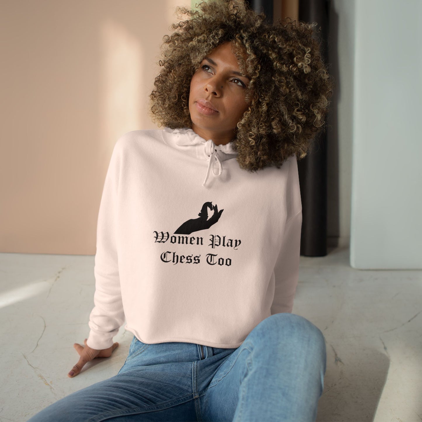 Women Play Chess Too Crop Hoodie, Stylish Women's Hoodie, Gift for "Chess" Lovers, Comfortable Casual Wear, Perfect for Any Occasion