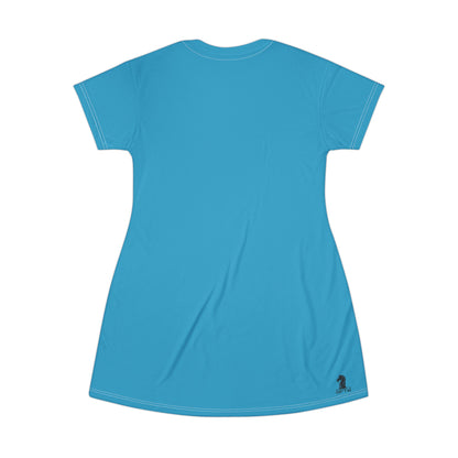 Turquois GIFTid HorseFlowerT-Shirt Dress, Casual Summer Dress, Boho Style Dress, Relaxed Wear, Perfect Gift for Her